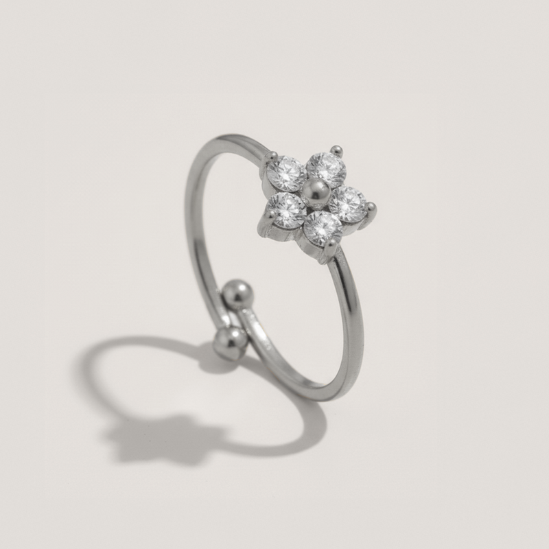 Adjustable Cubic Zironia Flower Ring