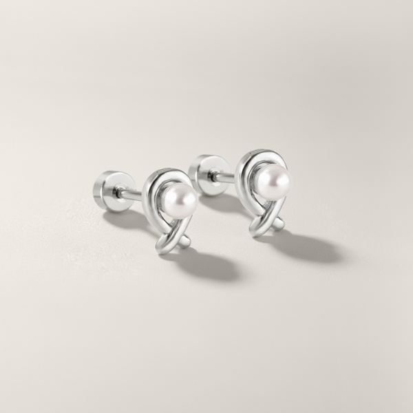 Pearl and Ribbon Flat Back Earrings