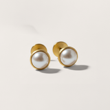 Pearl Bezel Set Flat Back Earrings