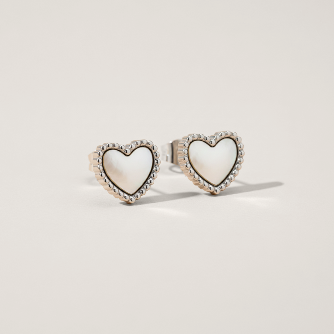 Bead Trim Shimmer Heart Stud Earrings