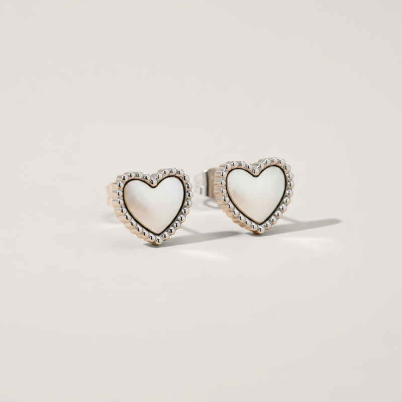 Bead Trim Shimmer Heart Stud Earrings