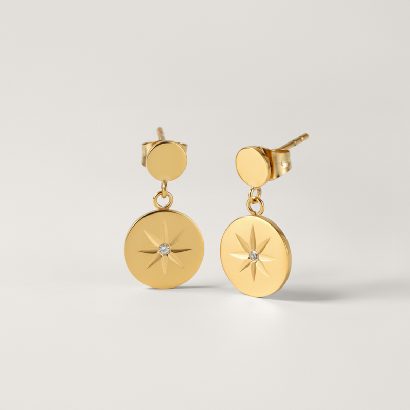 Celestial Star Disc Drop Stud Earrings