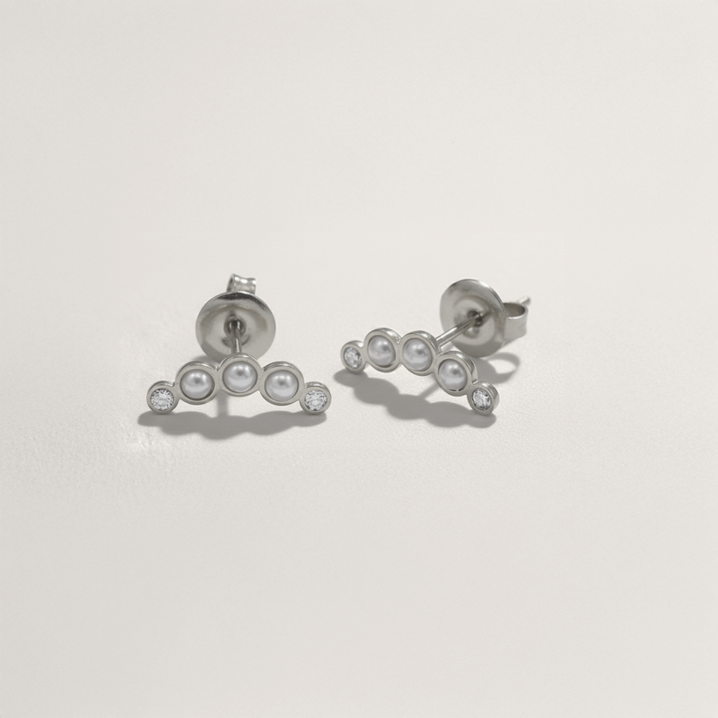 Curved Pearl Ear Climber Earrings