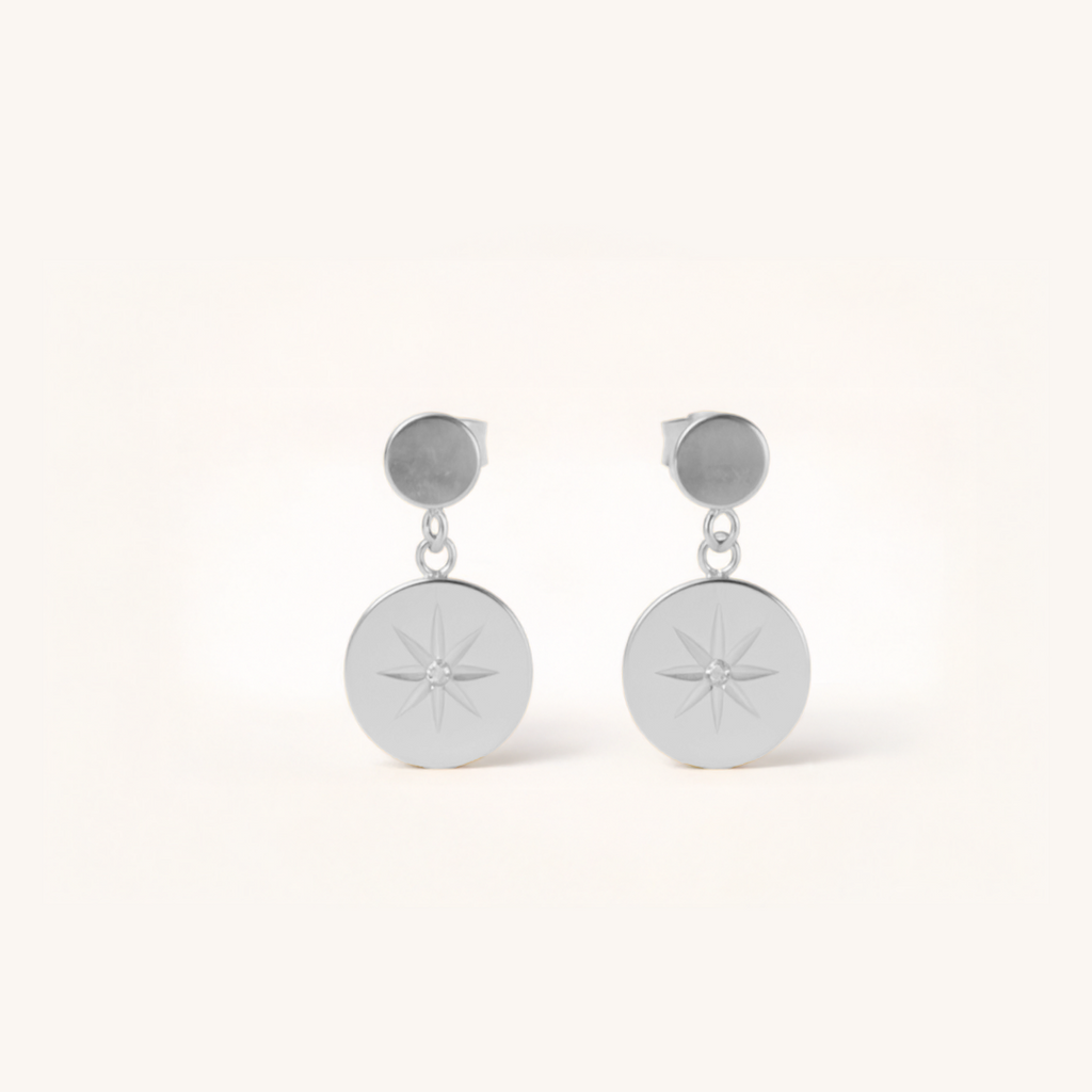 Celestial Star Disc Drop Stud Earrings