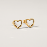 Bead Trim Shimmer Heart Stud Earrings
