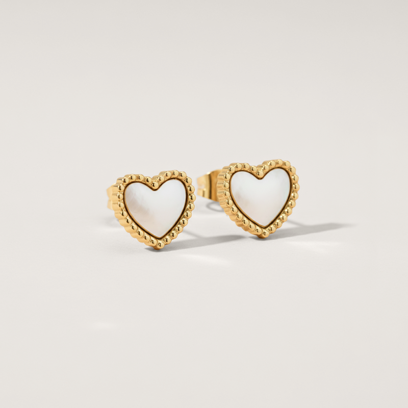 Bead Trim Shimmer Heart Stud Earrings