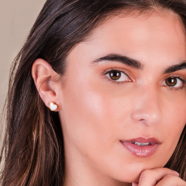 Bead Trim Shimmer Heart Stud Earrings