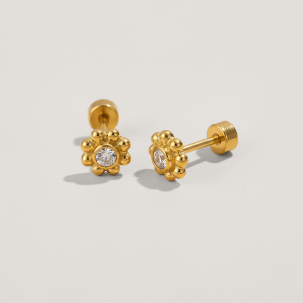Cubic Zirconia Dainty Flower Flatback Earrings