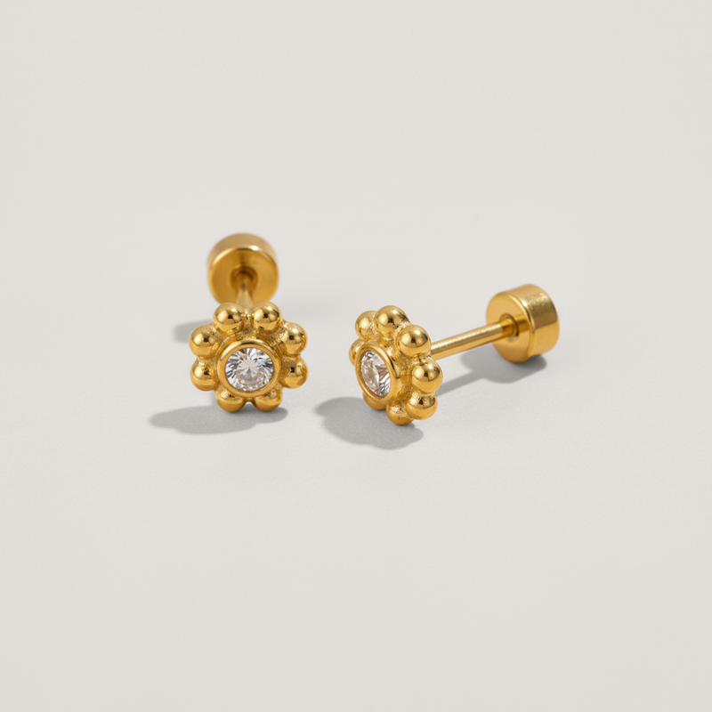 Cubic Zirconia Dainty Flower Flatback Earrings