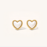 Bead Trim Shimmer Heart Stud Earrings