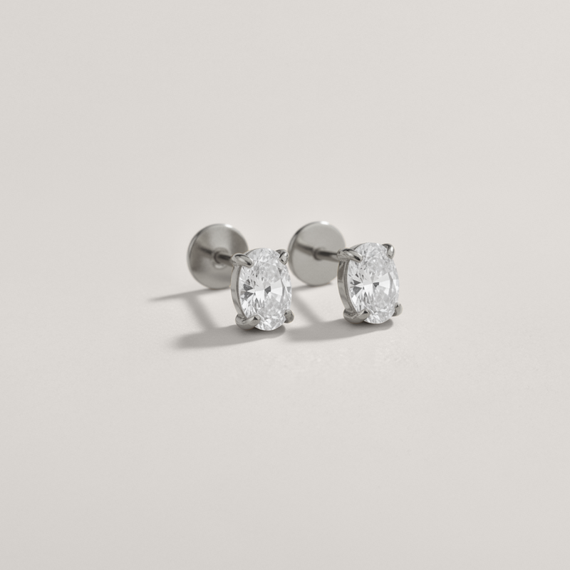 Oval Cubic Zirconia Flat Back Earrings