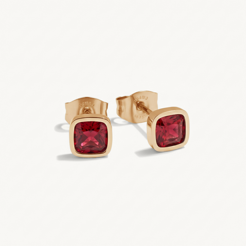 Cushion Birthstone Stud Earrings