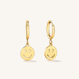 Smiley Face Charm Hoop Hypoallergenic Earrings