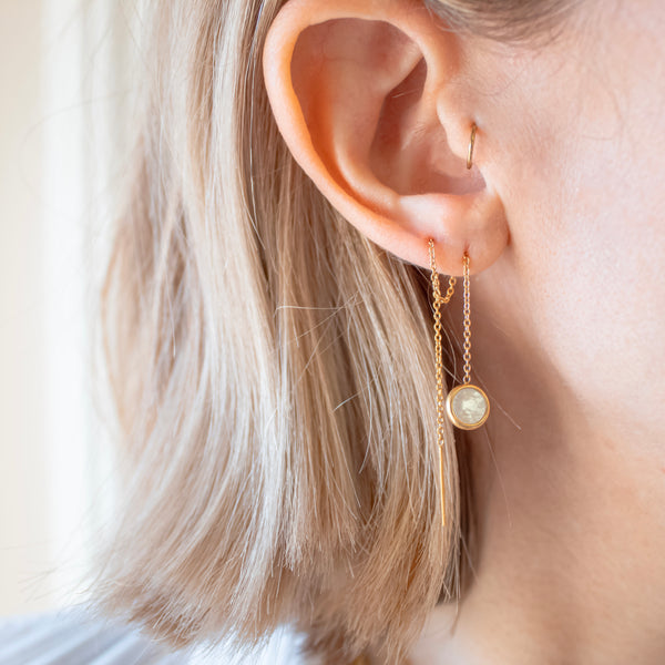 Opal Disc Threader Hypoallergenic Earrings