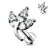 Stainless Steel 3 Marquise CZ Leaf Flat Back Labret