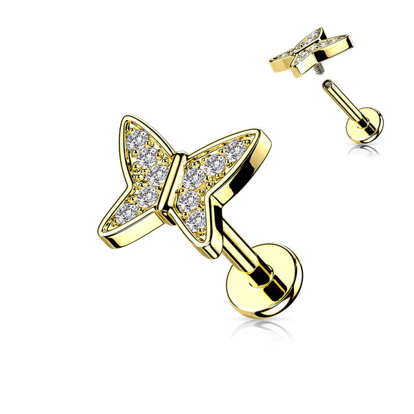 Stainless Steel Paved Butterfly Flat Back Labret