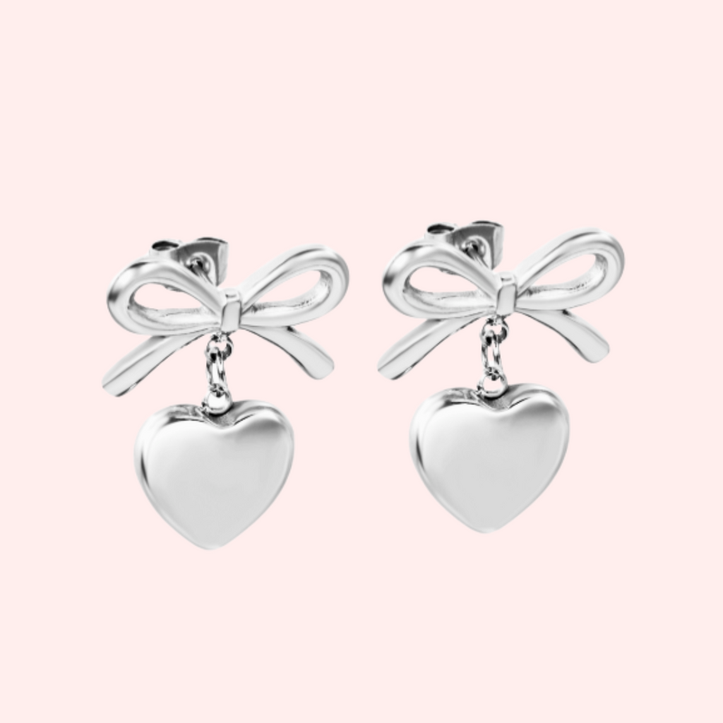 Heart Drop Bow Hypoallergenic Stud Earrings