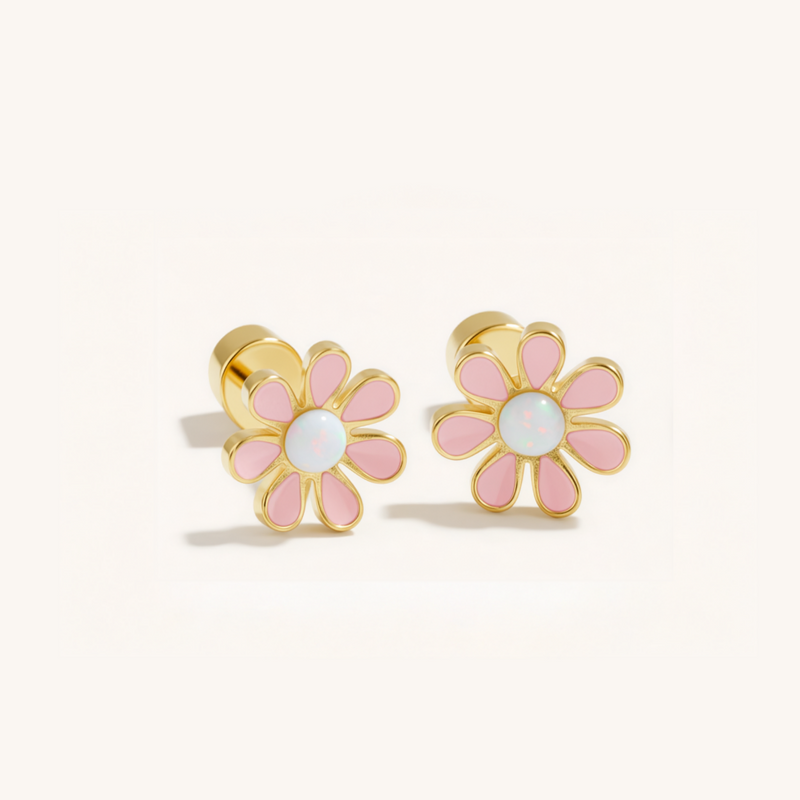 Colourful Flower Hypoallergenic Flat Back Stud Earring