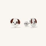Puppy flat back earrings on a white background.