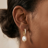 Pavé Pearl Drop Hoop Earrings