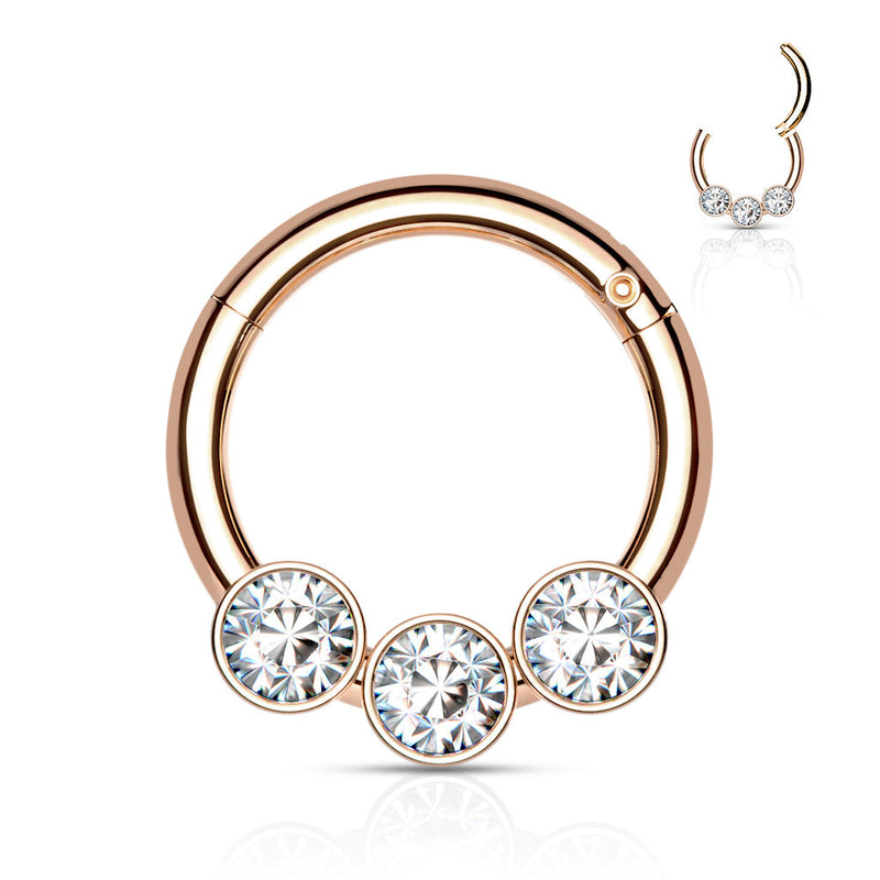 Stainless Steel 3 Bezel Set CZ Hinged Segment Ring