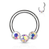Stainless Steel 3 Bezel Set CZ Hinged Segment Ring