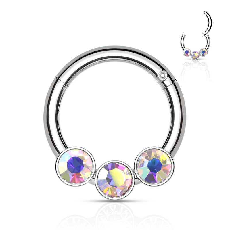 Stainless Steel 3 Bezel Set CZ Hinged Segment Ring