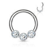 Stainless Steel 3 Bezel Set CZ Hinged Segment Ring