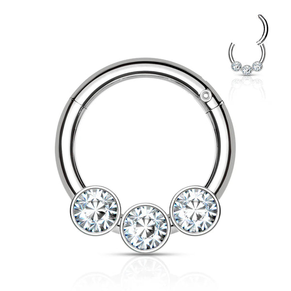 Stainless Steel 3 Bezel Set CZ Hinged Segment Ring