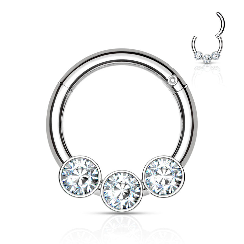Stainless Steel 3 Bezel Set CZ Hinged Segment Ring