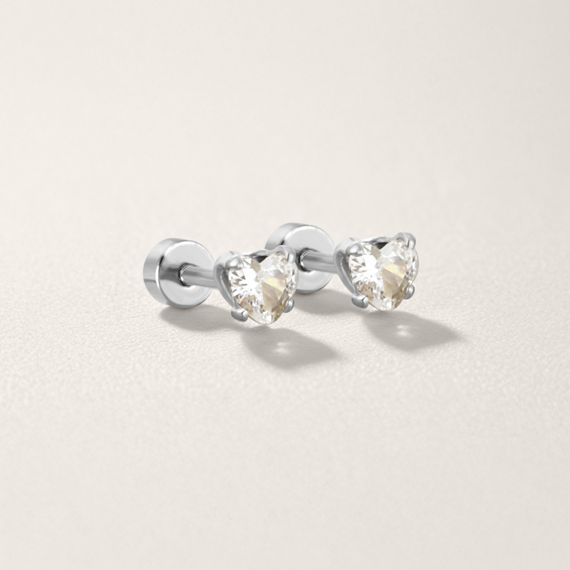 Love Heart Cubic Zirconia Flat Back Earrings