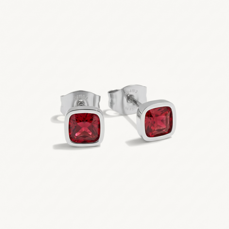 Cushion Birthstone Stud Earrings
