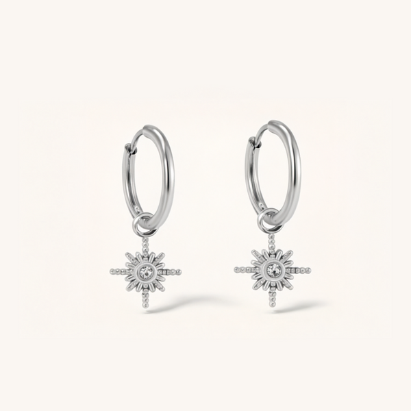 Star Compass Charm Hoop Earrings