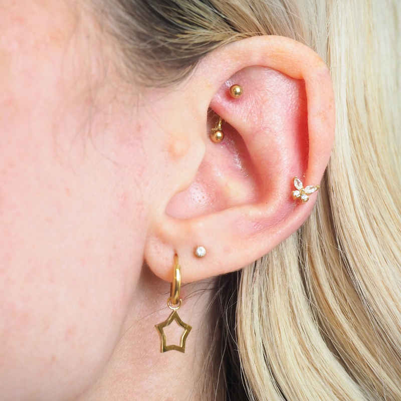 Open Star & Moon Hypoallergenic Huggie Earrings