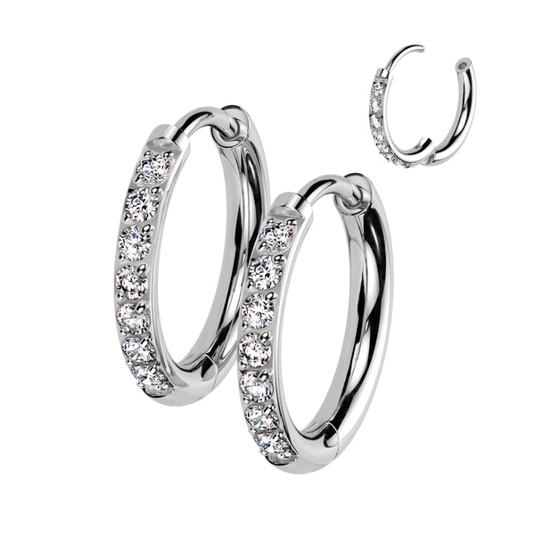 Titanium Chunky CZ Hoop Hypoallergenic Earrings