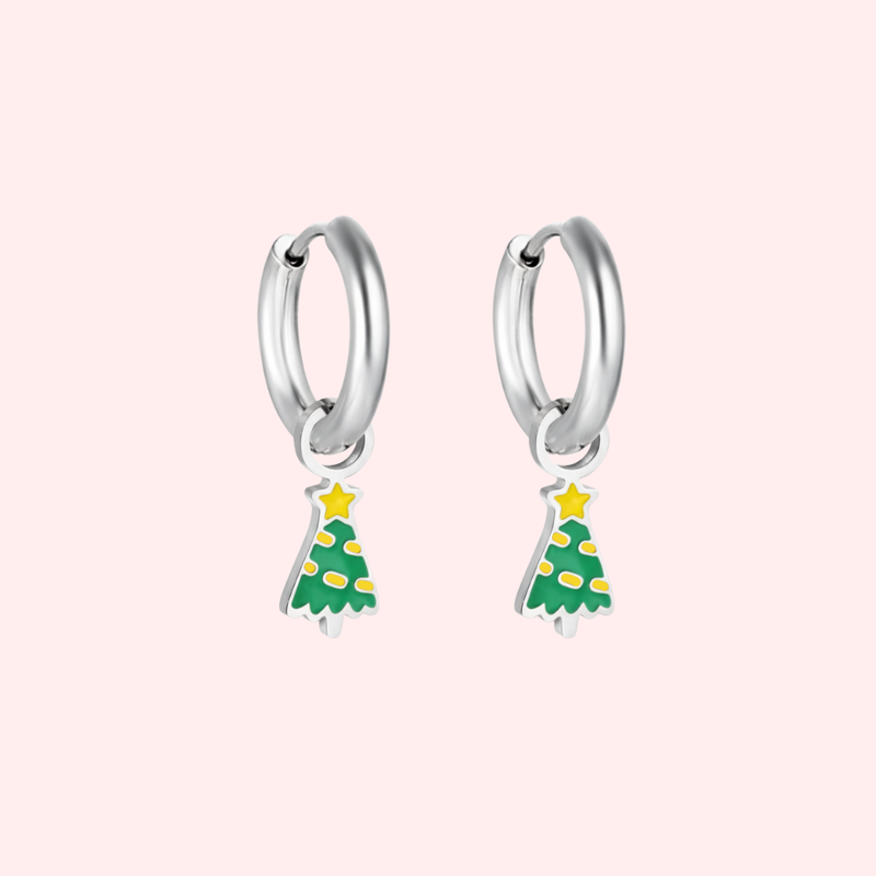 Christmas Tree Charm Hoop Earrings