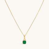 Gold Classic Cushion Stone Necklace with an emerald gemstone pendant.