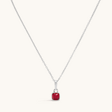 Silver Classic Cushion Stone Necklace with a ruby gemstone pendant.