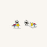A pair of rainbow shooting star flat back earrings made for kids.
