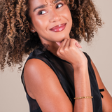 woman showing chunky bracelet.