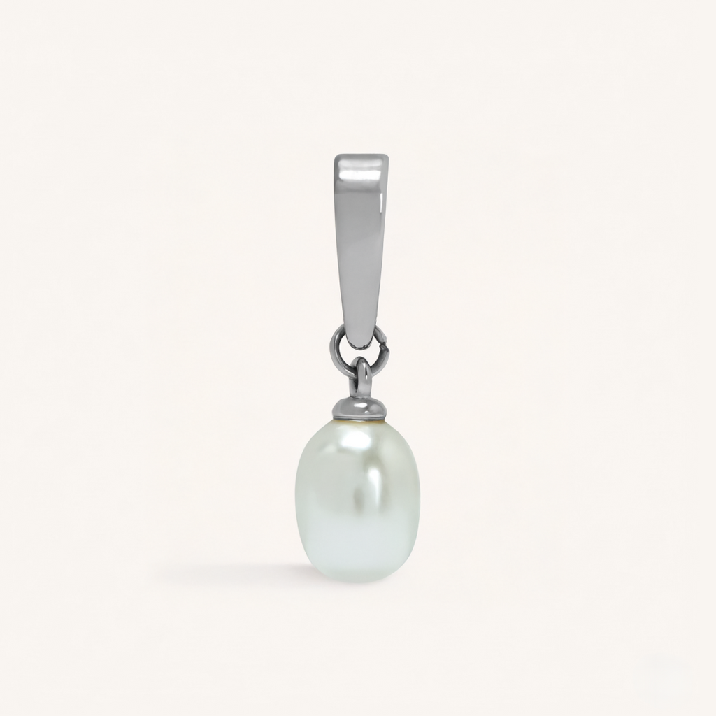 Pearl pendant with silver chain on a white background