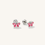 A pair of pink butterfly earrings made for kids.