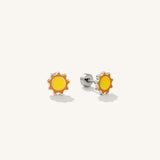 A pair of yellow sunshine flat back kids earrings.