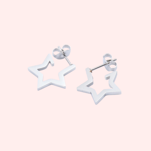 Star shaped hoop earrings on sale silver