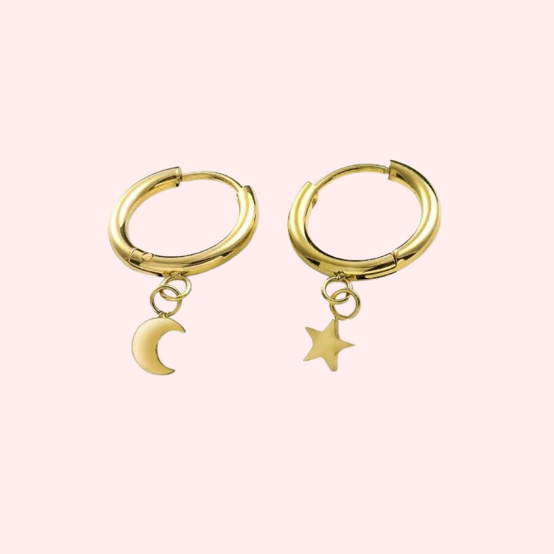 Star Moon Huggie Hypoallergenic Earrings