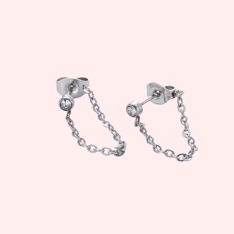 Chain Drop CZ Stud Hypoallergenic Earrings