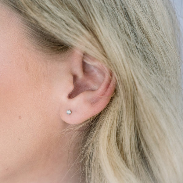 Opal Bezel Set Hypoallergenic Stud Earrings - October