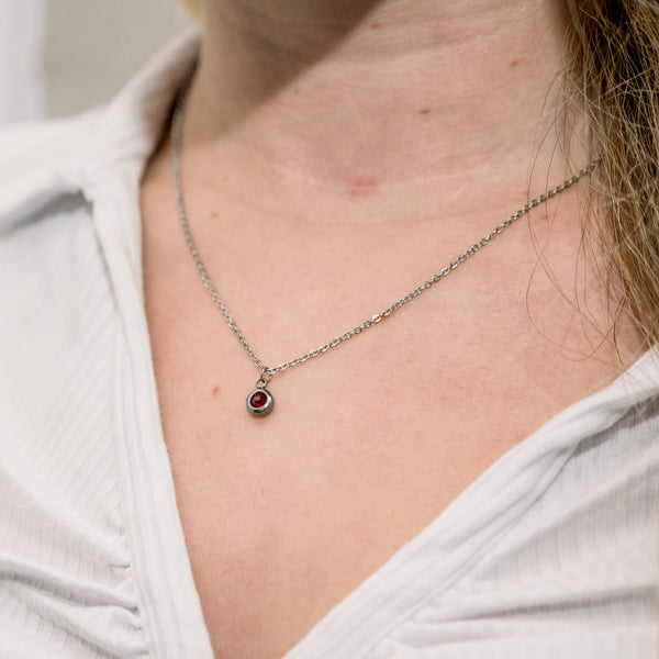 Garnet Bezel Set Hypoallergenic Necklace - January