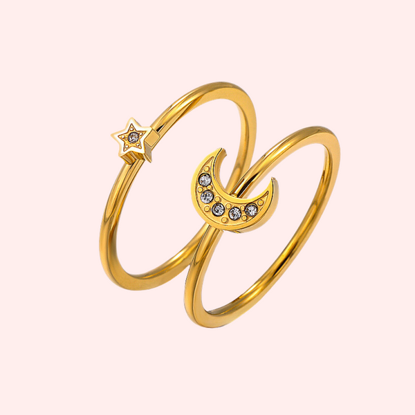 CZ Star and Moon Hypoallergenic Ring