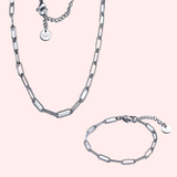 Paperclip Chain Necklace and Bracelet Set